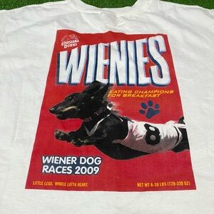 Vintage Y2K Weiner Dog Races 09 Dachshund Wheaties Parody Promo T-Shirt Anvil XL